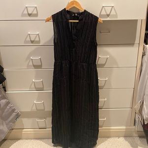 Vince black dress with thin white vertical stripes